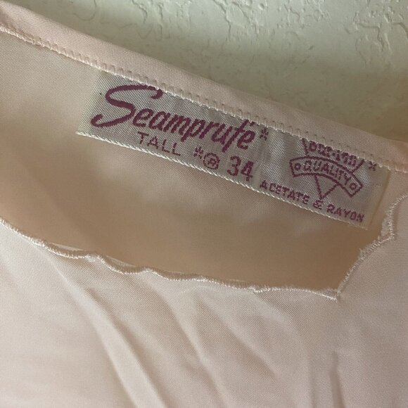 NOS Vintage Seamprufe Full Slip Womens Tall 34 Pink Lace Lingerie Midi READ - Picture 3 of 12